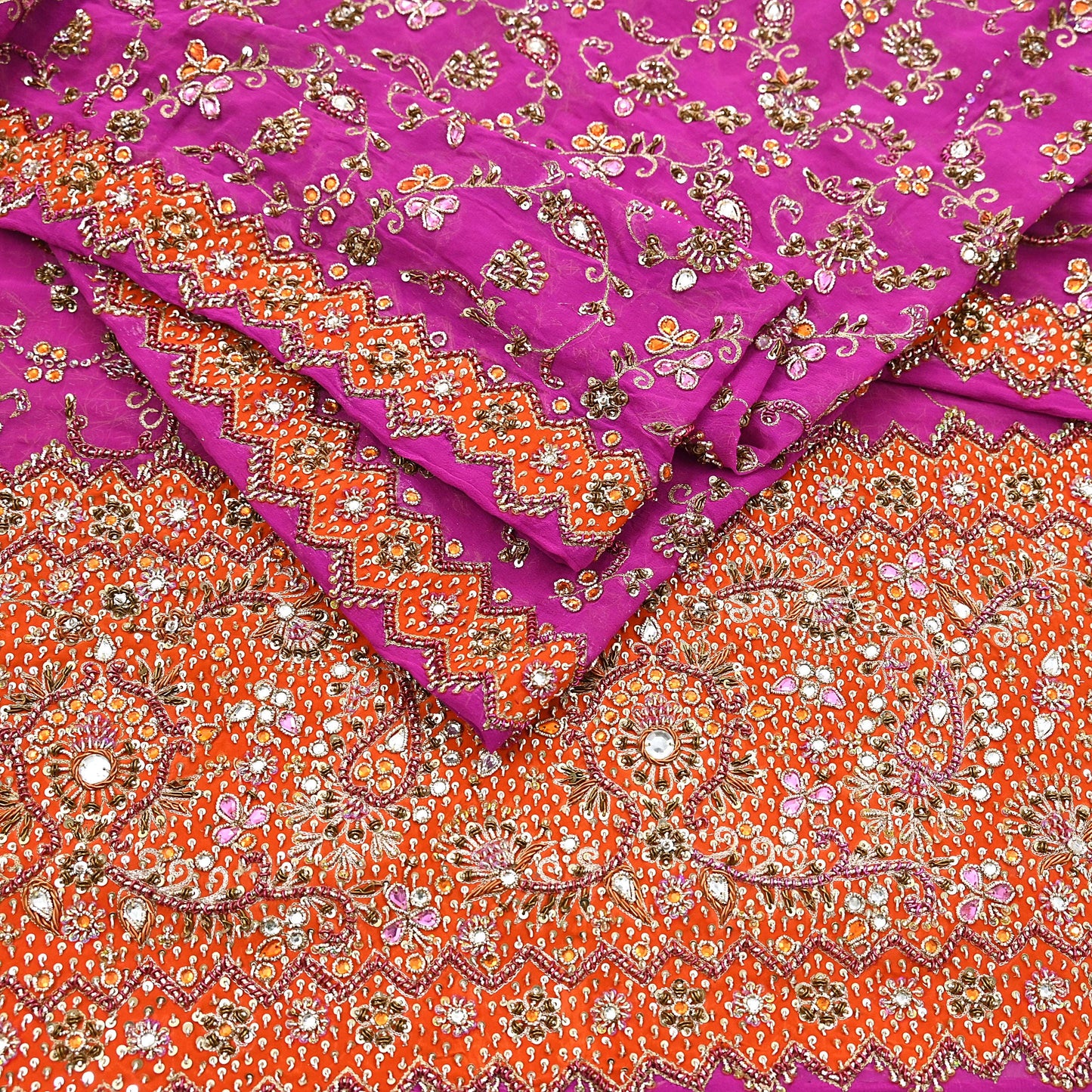 Indian Vintage Heavy Purple Bridal Dupatta Pure Georgette Silk Hand Embroidered Zardozi, Dabka, Zari Work Party Wear Long Stole