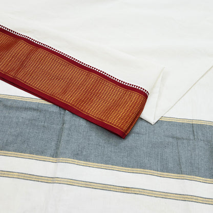 Vintage Bengali Traditional Saree Handwoven Pure Cotton Off White Red & Golden Border Ethnic Gift for Christmas