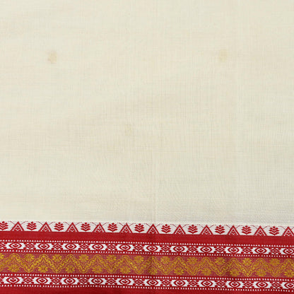Vintage Bengali Traditional Saree Off White Handwoven Sari with Red & Golden Border Pure Cotton Drape