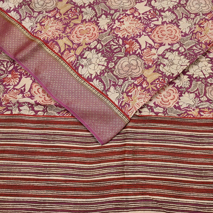 Vintage Purple beige Pure Khadi Silk Saree 5Yd Handloom Indian Sari Soft Fabric Sustainable Craft Textile Boho Dressmaking Material