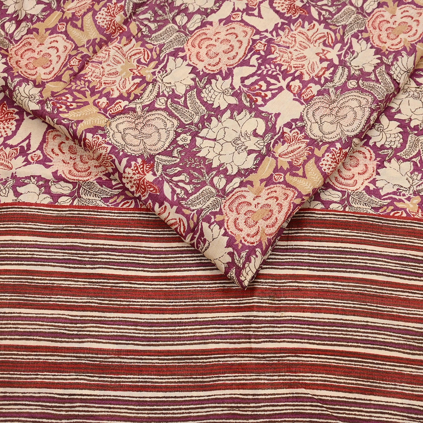 Vintage Purple beige Pure Khadi Silk Saree 5Yd Handloom Indian Sari Soft Fabric Sustainable Craft Textile Boho Dressmaking Material