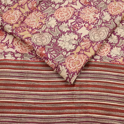 Vintage Purple beige Pure Khadi Silk Saree 5Yd Handloom Indian Sari Soft Fabric Sustainable Craft Textile Boho Dressmaking Material