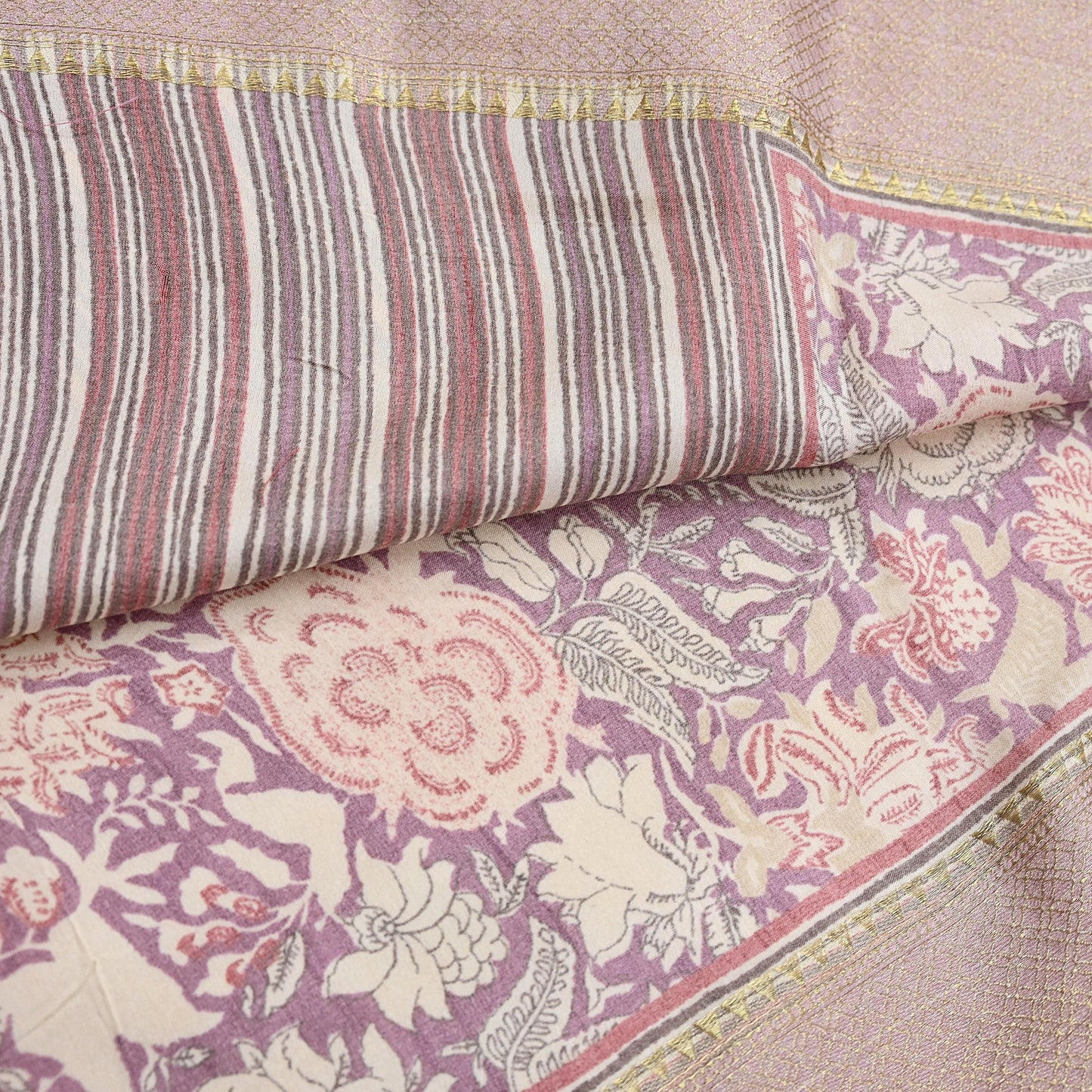 Vintage Purple beige Pure Khadi Silk Saree 5Yd Handloom Indian Sari Soft Fabric Sustainable Craft Textile Boho Dressmaking Material