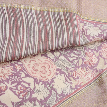 Vintage Purple beige Pure Khadi Silk Saree 5Yd Handloom Indian Sari Soft Fabric Sustainable Craft Textile Boho Dressmaking Material