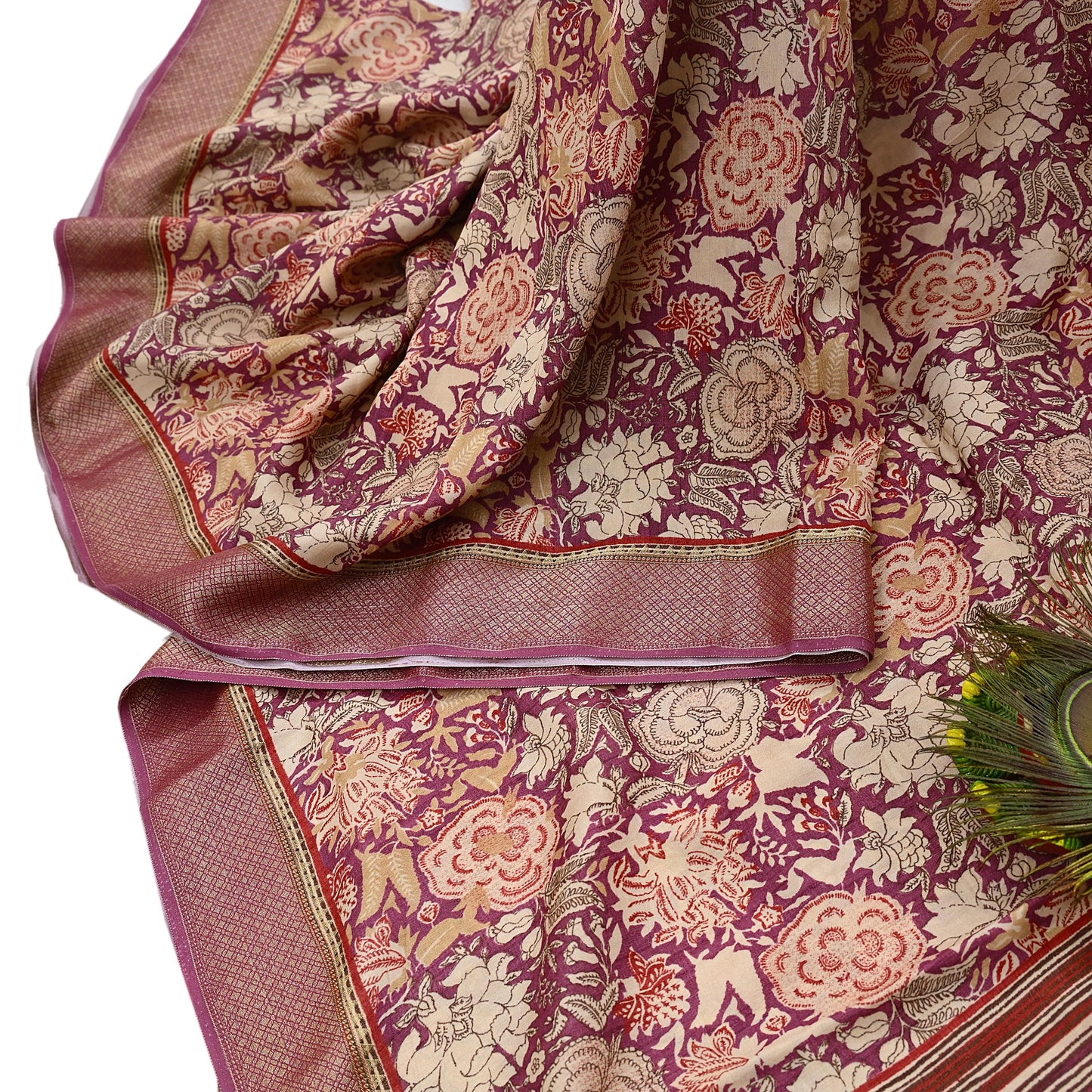 Vintage Purple beige Pure Khadi Silk Saree 5Yd Handloom Indian Sari Soft Fabric Sustainable Craft Textile Boho Dressmaking Material