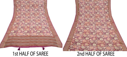 Vintage Purple beige Pure Khadi Silk Saree 5Yd Handloom Indian Sari Soft Fabric Sustainable Craft Textile Boho Dressmaking Material