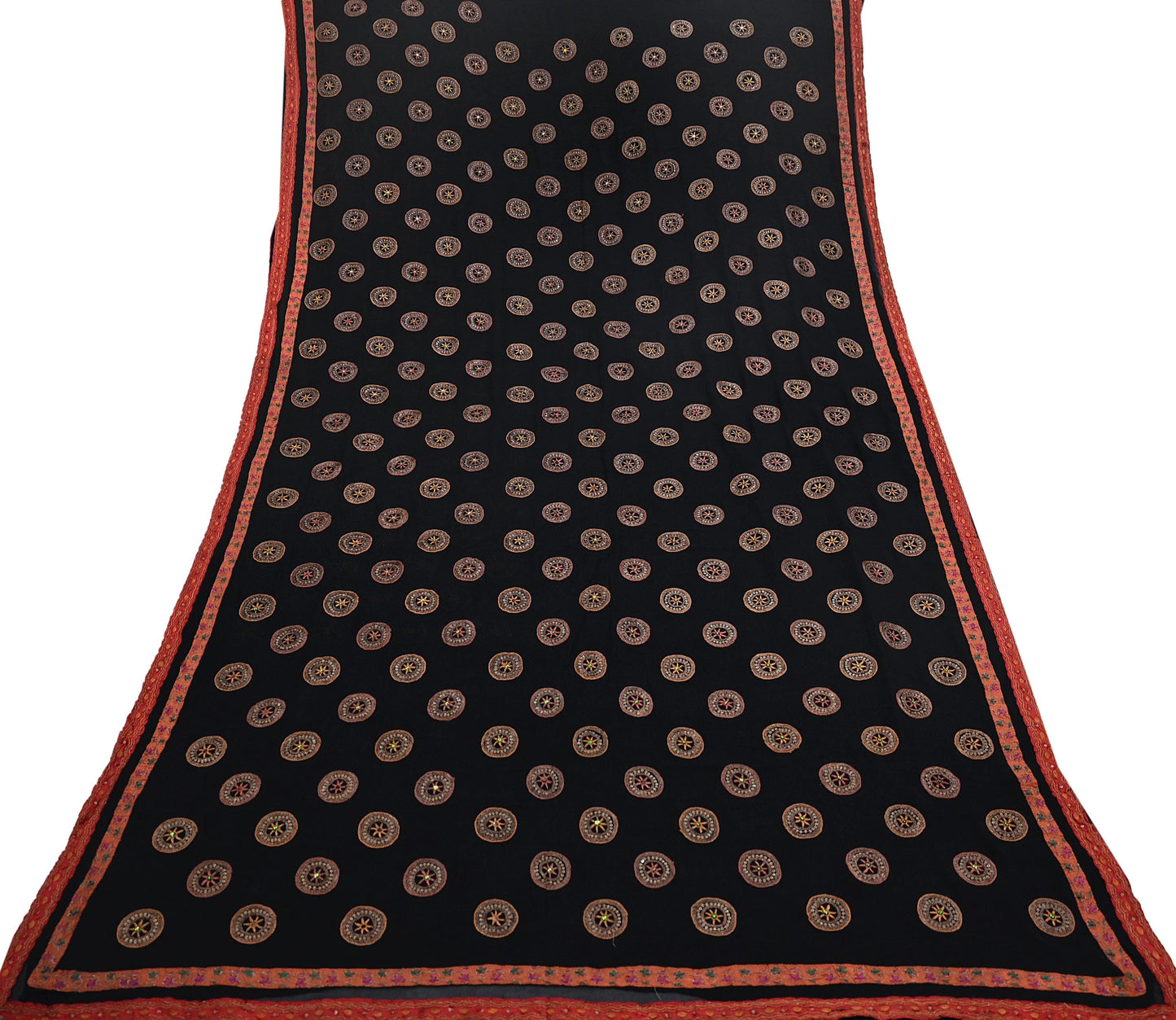 Indian Vintage Heavy Sari Black Pure Georgette Silk Hand Beaded Sarees Craft Fabric 5Yd Sewing Soft Ethnic Wedding Dress making