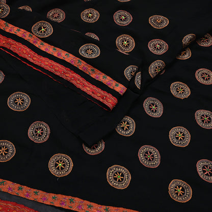 Indian Vintage Heavy Sari Black Pure Georgette Silk Hand Beaded Sarees Craft Fabric 5Yd Sewing Soft Ethnic Wedding Dress making