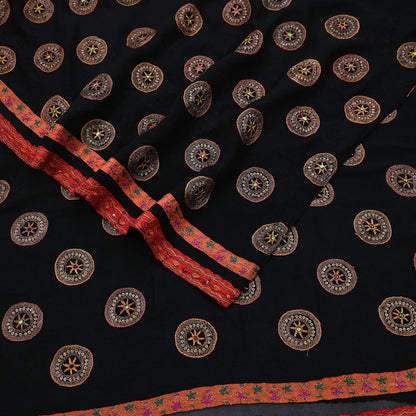 Indian Vintage Heavy Sari Black Pure Georgette Silk Hand Beaded Sarees Craft Fabric 5Yd Sewing Soft Ethnic Wedding Dress making