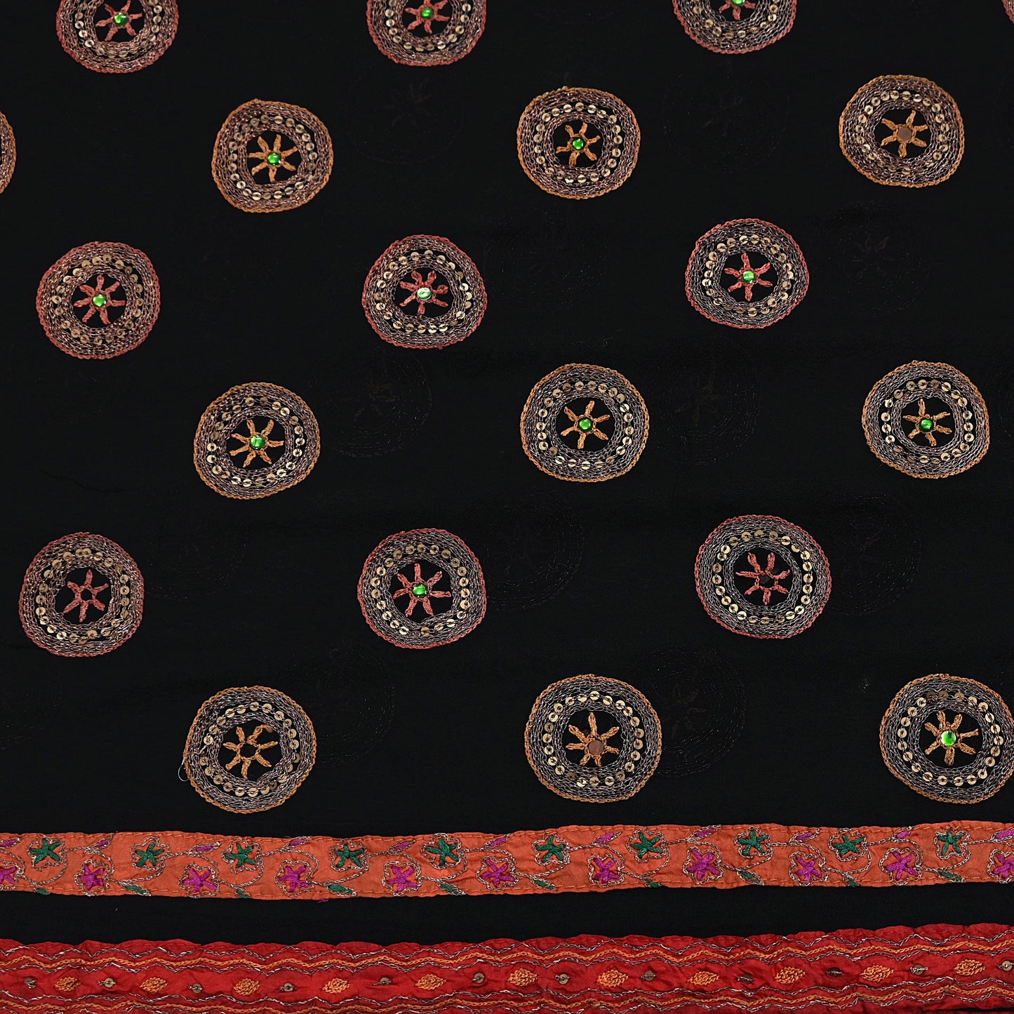 Indian Vintage Heavy Sari Black Pure Georgette Silk Hand Beaded Sarees Craft Fabric 5Yd Sewing Soft Ethnic Wedding Dress making