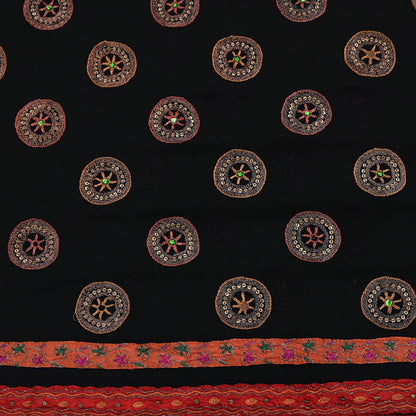 Indian Vintage Heavy Sari Black Pure Georgette Silk Hand Beaded Sarees Craft Fabric 5Yd Sewing Soft Ethnic Wedding Dress making
