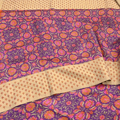 Vintage Purple orange Pure Khadi Silk Saree 5Yd Handloom Indian Sari Soft Fabric Sustainable Craft Textile Boho Dressmaking Material