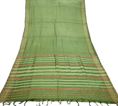 Indian Vintage Heavy Sari Green Pure Khadi Silk Handloom Saree Craft Fabric 5yd Ethnic Wear Dress making For Crafting Quilting