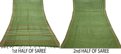 Indian Vintage Heavy Sari Green Pure Khadi Silk Handloom Saree Craft Fabric 5yd Ethnic Wear Dress making For Crafting Quilting