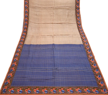 Vintage Blue beige Green Wool Saree Indian Pure Wool Floral Woven Fabric 5 Yard Soft Warm Craft Material for Winter Dressmaking & Sewing