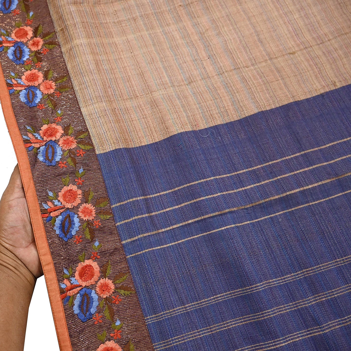 Vintage Blue beige Green Wool Saree Indian Pure Wool Floral Woven Fabric 5 Yard Soft Warm Craft Material for Winter Dressmaking & Sewing