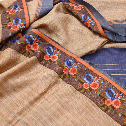Vintage Blue beige Green Wool Saree Indian Pure Wool Floral Woven Fabric 5 Yard Soft Warm Craft Material for Winter Dressmaking & Sewing