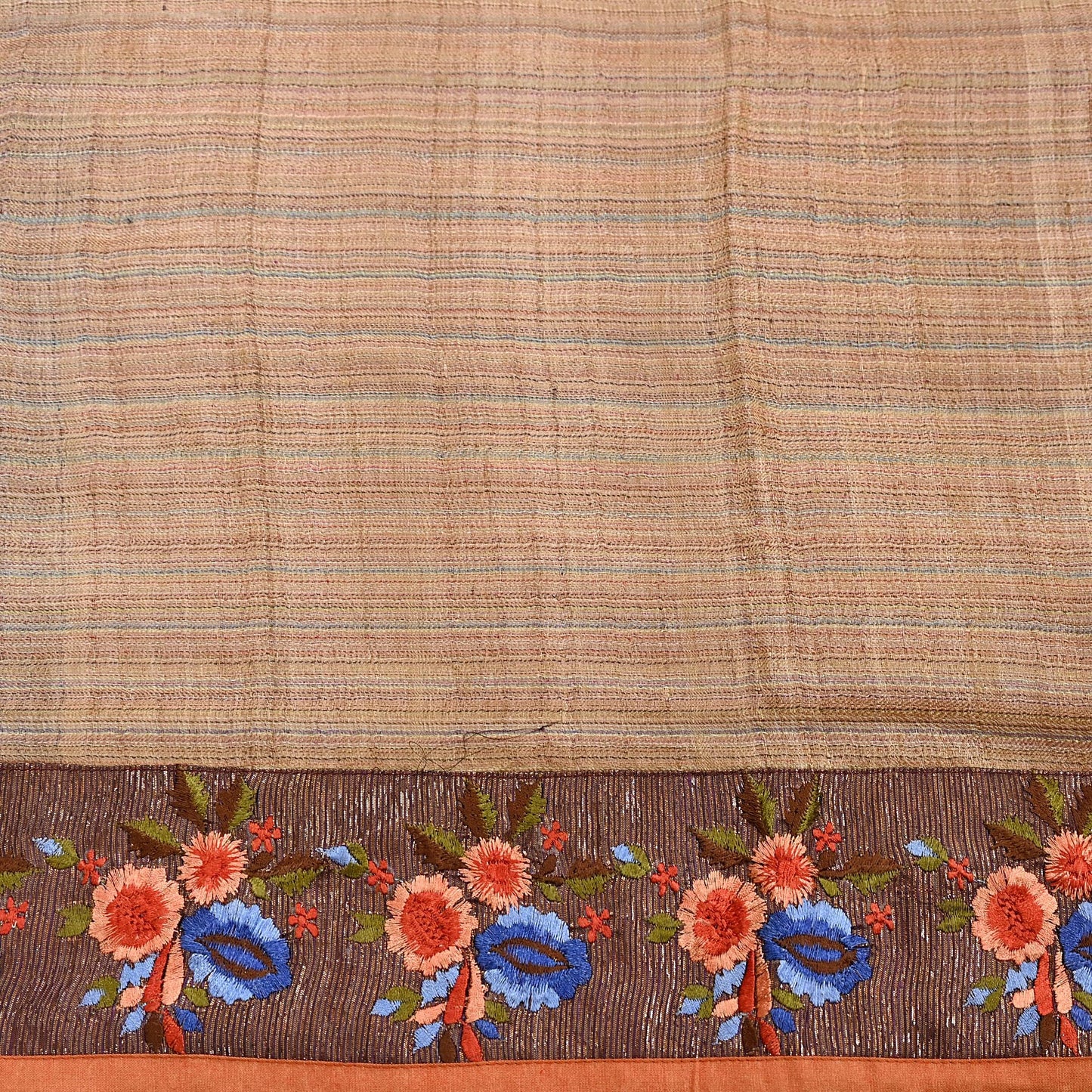 Vintage Blue beige Green Wool Saree Indian Pure Wool Floral Woven Fabric 5 Yard Soft Warm Craft Material for Winter Dressmaking & Sewing