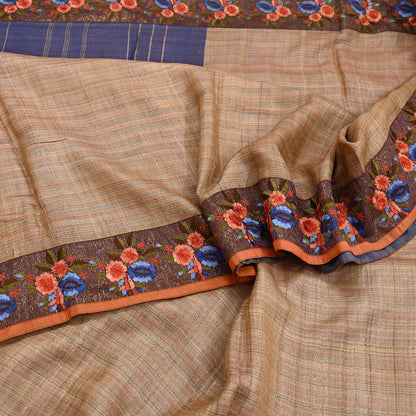 Vintage Blue beige Green Wool Saree Indian Pure Wool Floral Woven Fabric 5 Yard Soft Warm Craft Material for Winter Dressmaking & Sewing