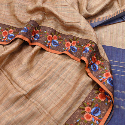 Vintage Blue beige Green Wool Saree Indian Pure Wool Floral Woven Fabric 5 Yard Soft Warm Craft Material for Winter Dressmaking & Sewing