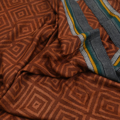 Vintage Maroon Brown Wool Saree Indian Pure Wool Floral Woven Fabric 5 Yard Soft Warm Craft Material for Winter Dressmaking & Sewing