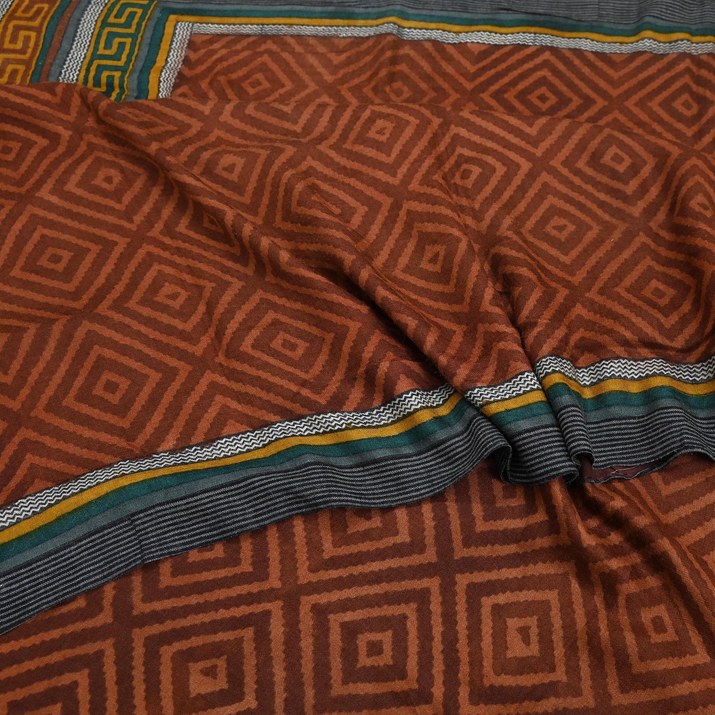 Vintage Maroon Brown Wool Saree Indian Pure Wool Floral Woven Fabric 5 Yard Soft Warm Craft Material for Winter Dressmaking & Sewing