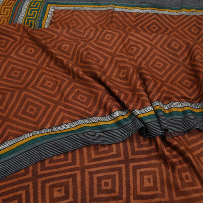 Vintage Maroon Brown Wool Saree Indian Pure Wool Floral Woven Fabric 5 Yard Soft Warm Craft Material for Winter Dressmaking & Sewing