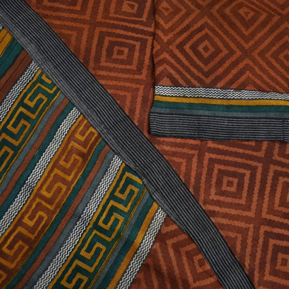 Vintage Maroon Brown Wool Saree Indian Pure Wool Floral Woven Fabric 5 Yard Soft Warm Craft Material for Winter Dressmaking & Sewing