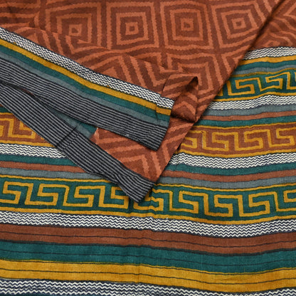 Vintage Maroon Brown Wool Saree Indian Pure Wool Floral Woven Fabric 5 Yard Soft Warm Craft Material for Winter Dressmaking & Sewing
