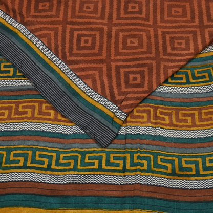 Vintage Maroon Brown Wool Saree Indian Pure Wool Floral Woven Fabric 5 Yard Soft Warm Craft Material for Winter Dressmaking & Sewing