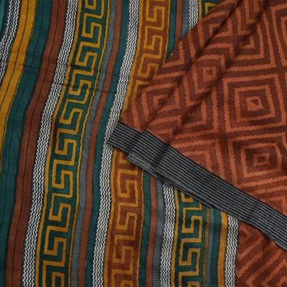 Vintage Maroon Brown Wool Saree Indian Pure Wool Floral Woven Fabric 5 Yard Soft Warm Craft Material for Winter Dressmaking & Sewing