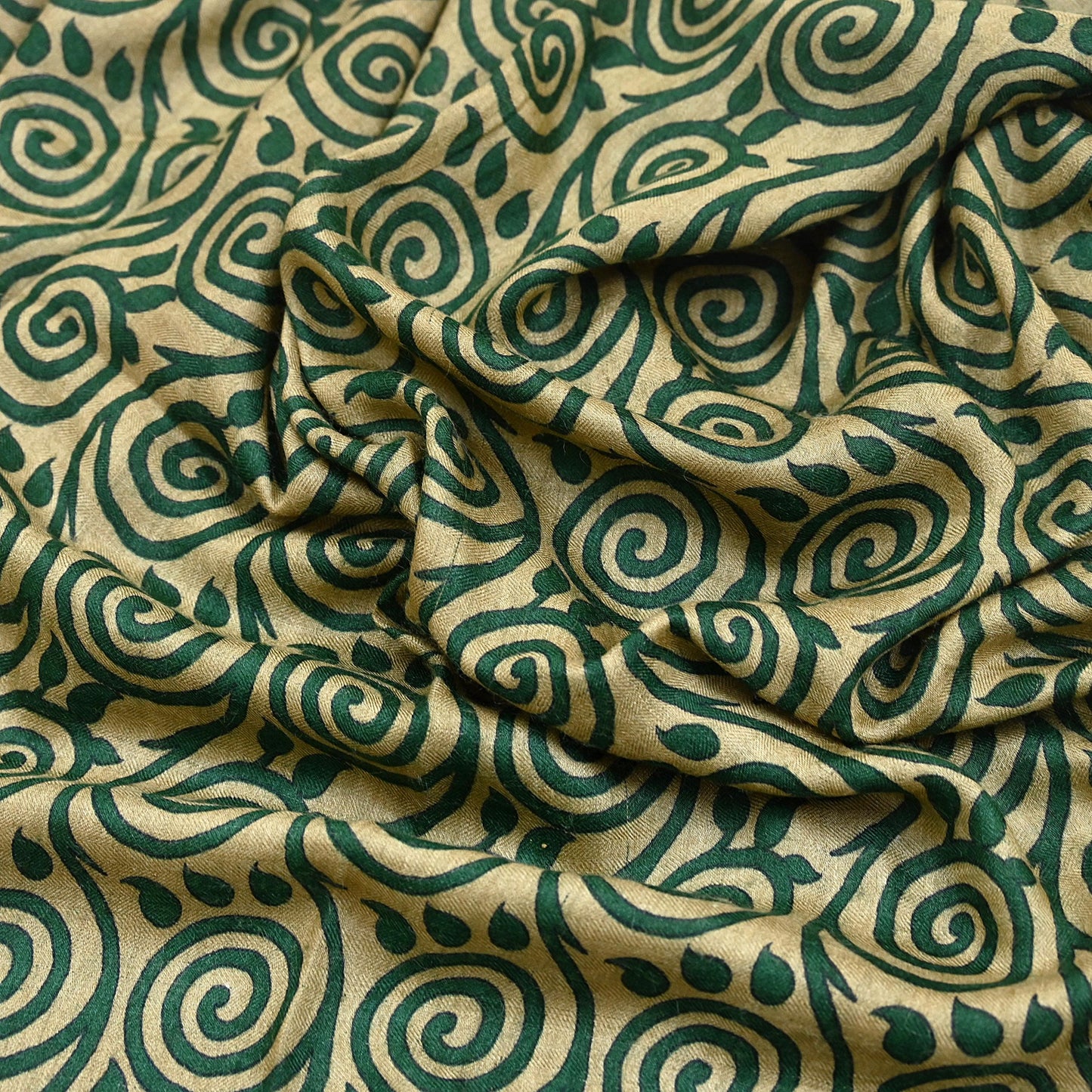 Vintage Beige Green Wool Saree Indian Pure Wool Floral Woven Fabric 6 Yard Soft Warm Craft Material for Winter Dressmaking & Sewing