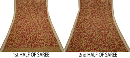 Indian Vintage Sari Pure chanderi Silk Kalamkari Print Saree Craft Fabric 5Yd Soft Zari Border Dress making bollywood Crafting mukesh
