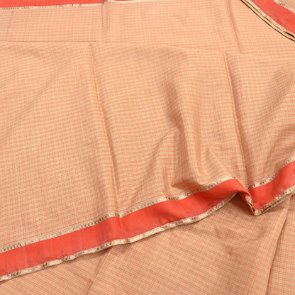 Indian Vintage Sari Beige Mysore Silk Woven Saree with Zari Border 5 Yards Soft Craft Fabric Upcycle, Quilting, Dressmaking