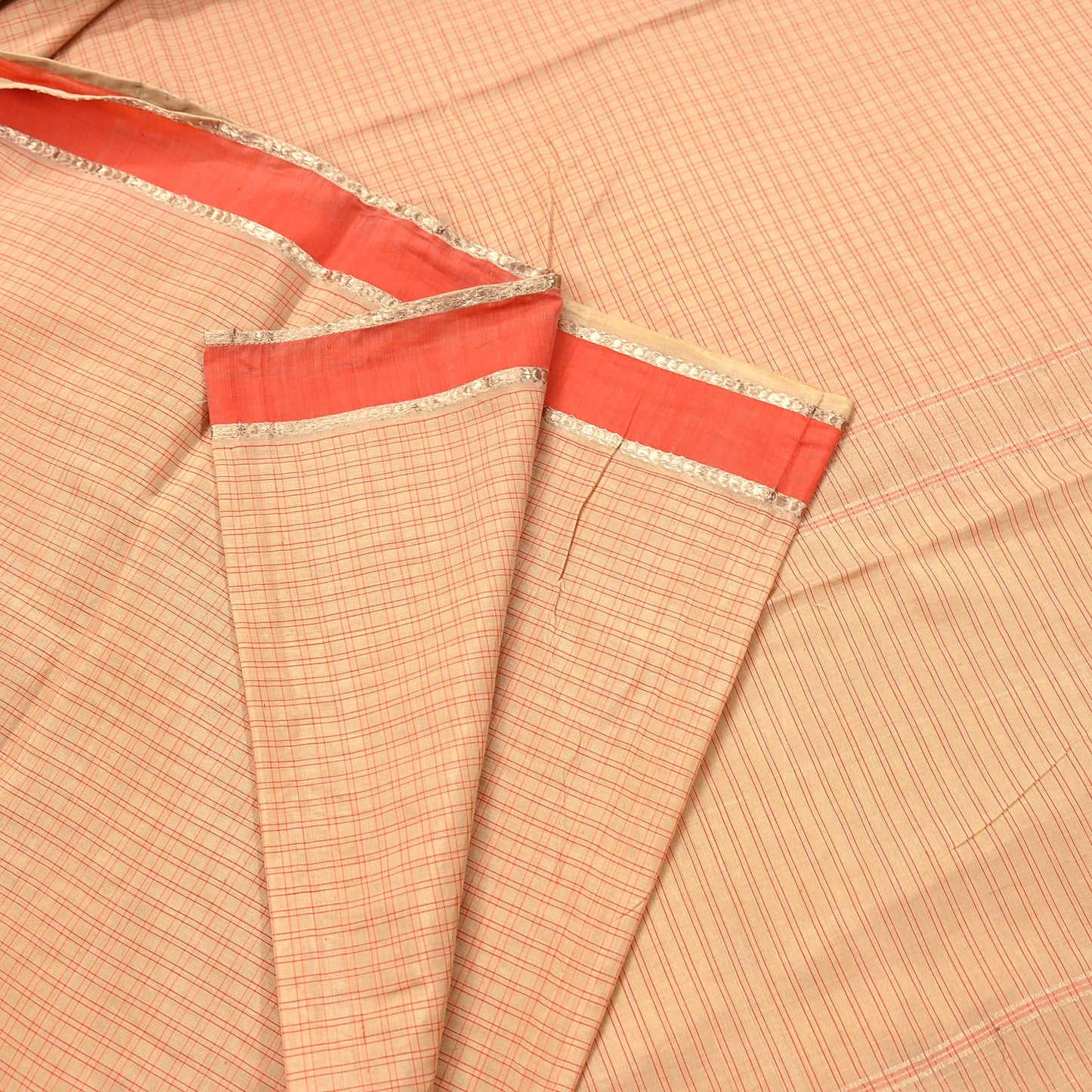 Indian Vintage Sari Beige Mysore Silk Woven Saree with Zari Border 5 Yards Soft Craft Fabric Upcycle, Quilting, Dressmaking