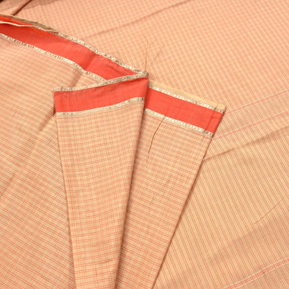 Indian Vintage Sari Beige Mysore Silk Woven Saree with Zari Border 5 Yards Soft Craft Fabric Upcycle, Quilting, Dressmaking