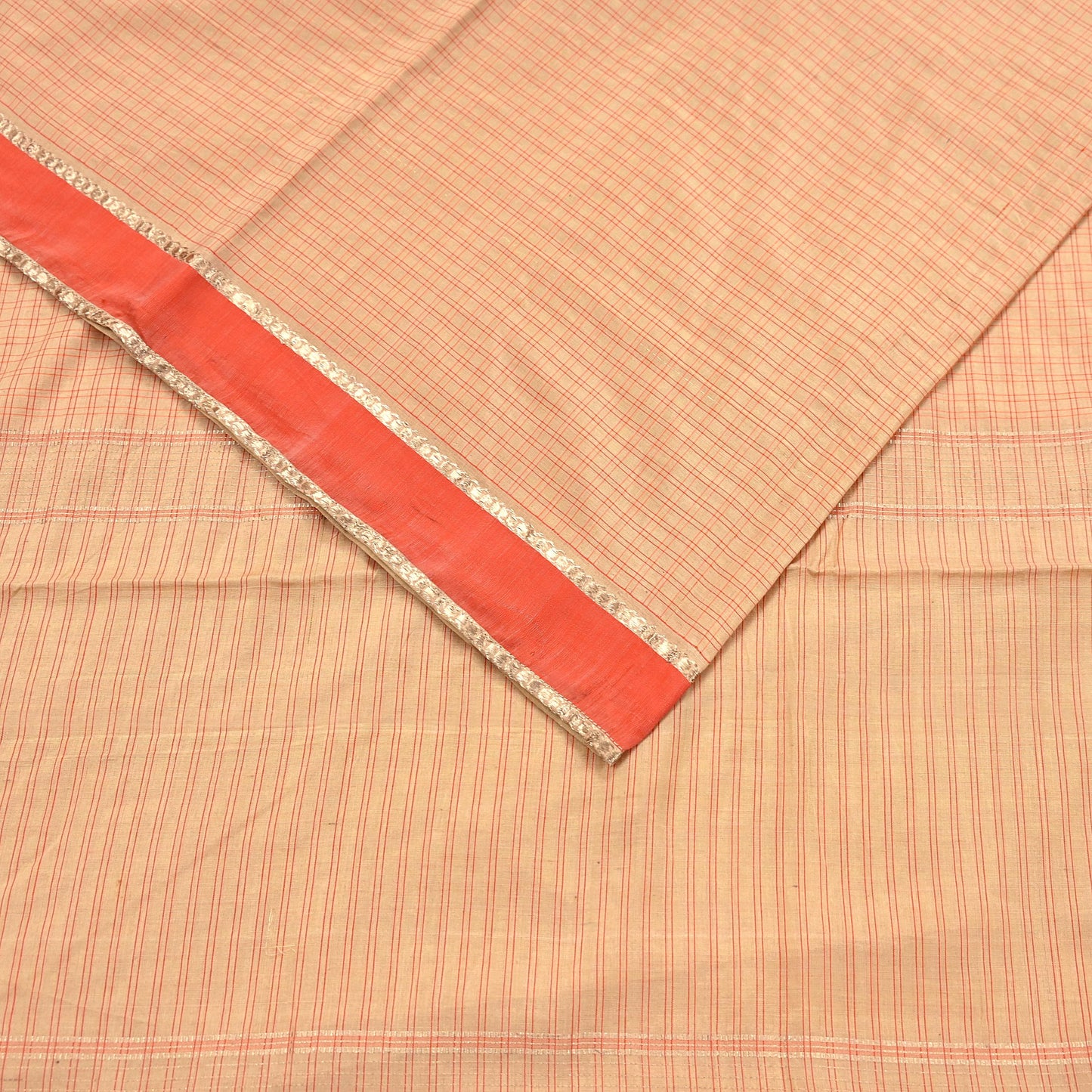 Indian Vintage Sari Beige Mysore Silk Woven Saree with Zari Border 5 Yards Soft Craft Fabric Upcycle, Quilting, Dressmaking