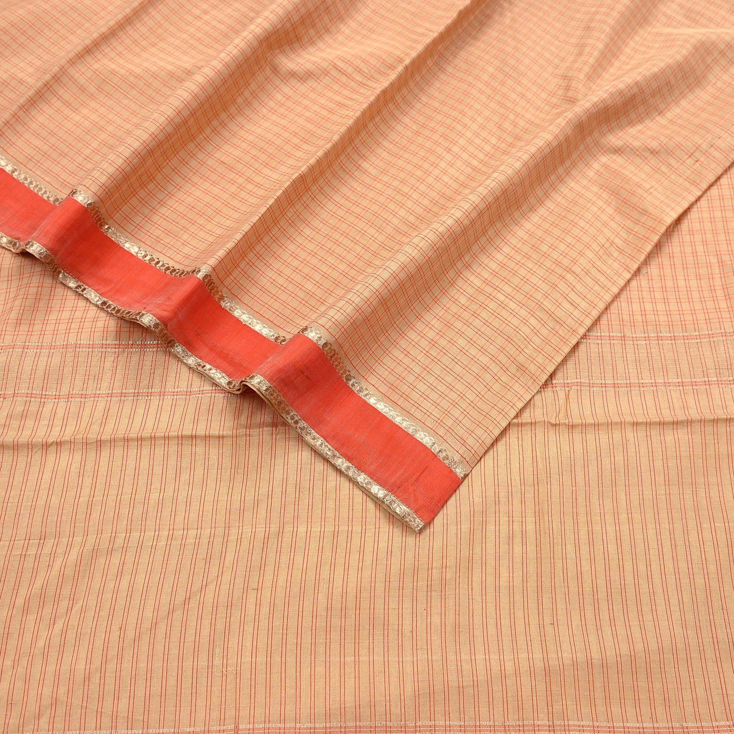 Indian Vintage Sari Beige Mysore Silk Woven Saree with Zari Border 5 Yards Soft Craft Fabric Upcycle, Quilting, Dressmaking