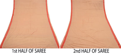 Indian Vintage Sari Beige Mysore Silk Woven Saree with Zari Border 5 Yards Soft Craft Fabric Upcycle, Quilting, Dressmaking