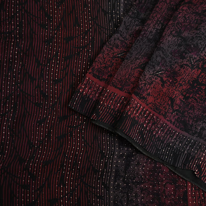 Indian Vintage brown black Pure Crepe Silk Saree Floral Print 5 Yards Soft Sewing Fabric for Dressmaking, Quilting, Crafting Upcycling