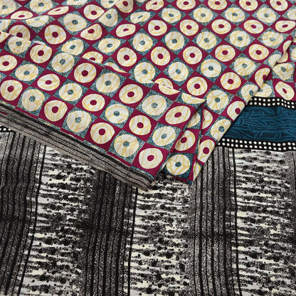 Indian Vintage red & Blue Pure Crepe Silk Saree Floral Print 6 Yards Soft Sewing Fabric for Dressmaking, Quilting, Crafting Upcycling