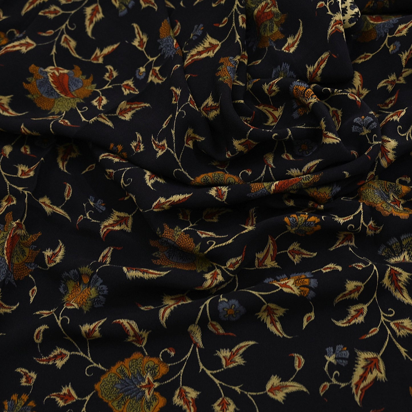 Indian Vintage Sari black & green Pure Crepe Silk Printed Saree 5yard Sewing Quilting Floral Soft Craft Fabric Wrap