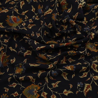 Indian Vintage Sari black & green Pure Crepe Silk Printed Saree 5yard Sewing Quilting Floral Soft Craft Fabric Wrap