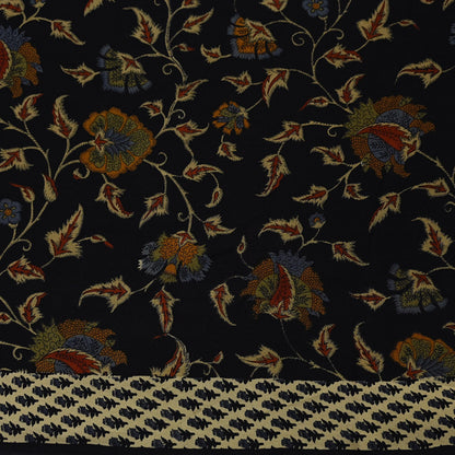 Indian Vintage Sari black & green Pure Crepe Silk Printed Saree 5yard Sewing Quilting Floral Soft Craft Fabric Wrap