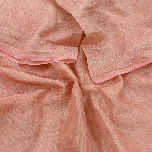 Indian Vintage Dupatta Peach Organza Long Stole Woven Scarves Veil Zari Soft Stripes Design