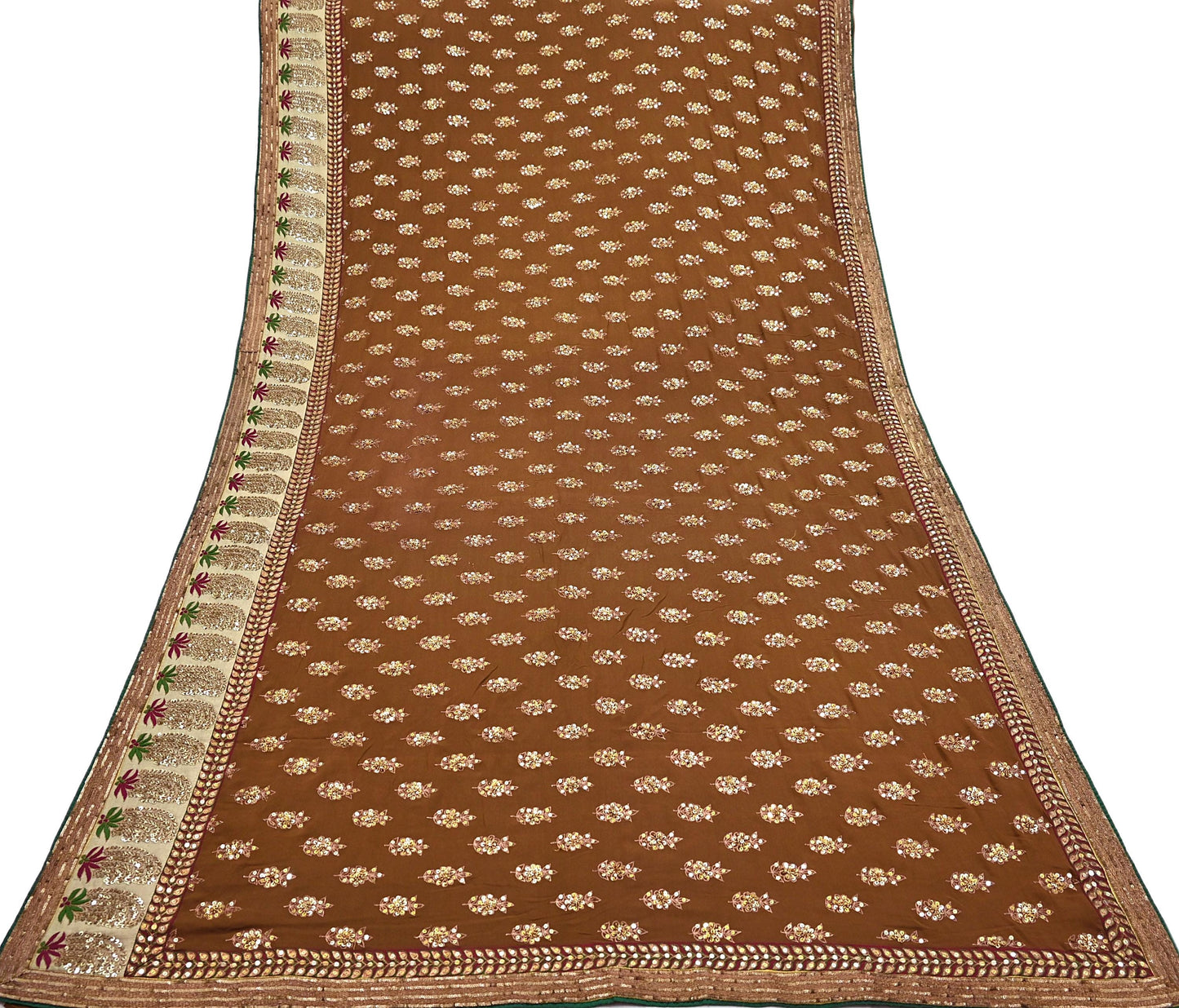 Indian Heavy Sari Brown Pure Georgette Silk Hand Embroidered Sarees Designer Sabyasachi 6Yd Sewing Ethnic Bollywood party wear saree