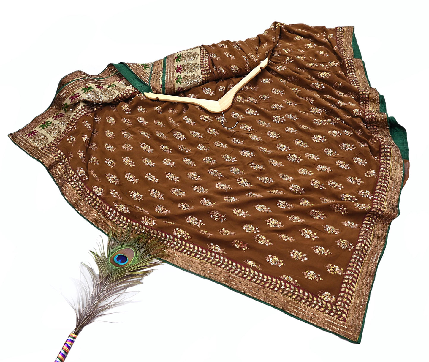 Indian Heavy Sari Brown Pure Georgette Silk Hand Embroidered Sarees Designer Sabyasachi 6Yd Sewing Ethnic Bollywood party wear saree