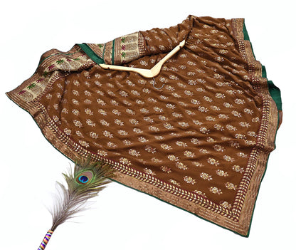 Indian Heavy Sari Brown Pure Georgette Silk Hand Embroidered Sarees Designer Sabyasachi 6Yd Sewing Ethnic Bollywood party wear saree