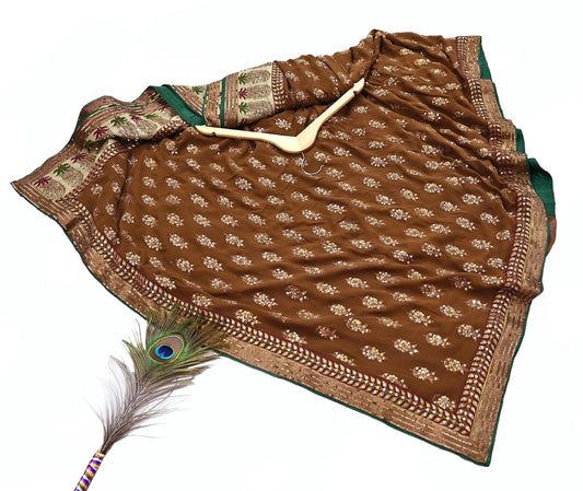 Indian Heavy Sari Brown Pure Georgette Silk Hand Embroidered Sarees Designer Sabyasachi 6Yd Sewing Ethnic Bollywood party wear saree