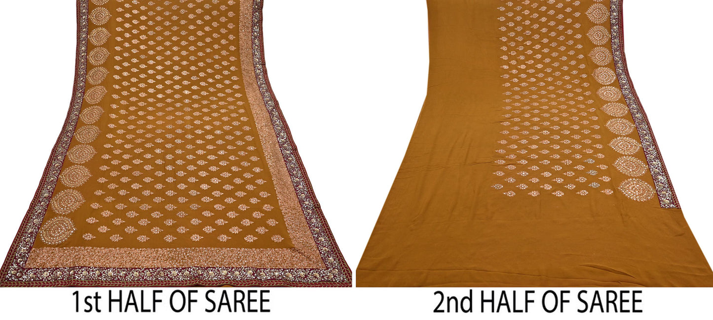 Indian Heavy Sari Saffron Pure Georgette Silk Hand Embroidered Sarees Designer Sabyasachi 6Yd Sewing Ethnic Bollywood party wear saree